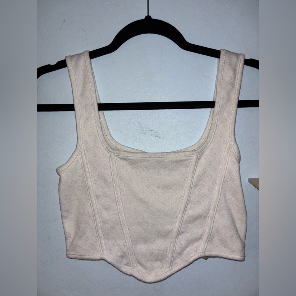 Bershka Cream Fitted Crop Tank Top